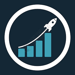 启动销售额平淡蓝色和白颜色 四向矢量图标项目火箭公司统计数据白色战略预报商业利润图片
