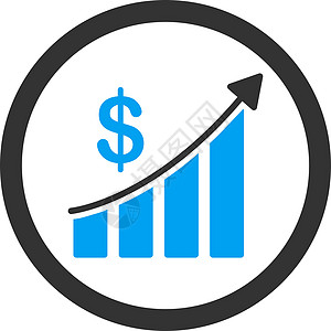 销售平淡蓝色和灰色 四向矢量图标支付投资战略财政进步数据信息收益金库薪水图片