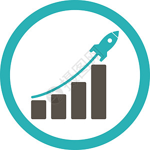 启动销售额平平灰色和青色 四向矢量图标基金收益投资项目生长统计金库火箭战略薪水图片