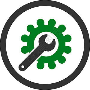 自定义平面绿色和灰色颜色圆形矢量图标齿轮工作锤子建造接口控制安装力量车轮传播图片