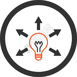 理想平平橙色和灰色四向矢量图标解决方案电子产品教育气泡指导理念技术字形头脑创造力图片