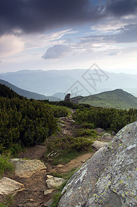 山高地貌喀尔巴阡山 乌克兰地标草原木头全景场地彩虹日落薄雾云杉森林图片