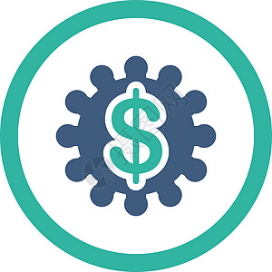 钴和青色四向矢量图标以四舍五入方式制成技术市场金融齿轮工程硬币维修商业交易价格图片