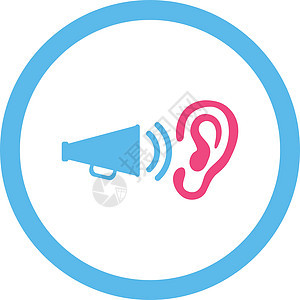 粉色和蓝色平板广告四向矢量图标播送喇叭说话扩音器耳朵推广演讲收音机圆形体积图片