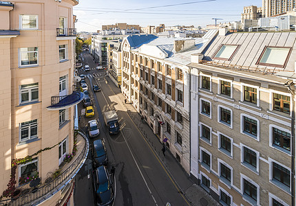 莫斯科历史中心古迹中心的房屋和街上窗户办公室市中心城市蓝色建筑学建筑物商业玻璃住宅图片