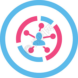 平平粉色和蓝色关系图表 四向矢量图标报告组织媒体节点统计链接社交社区圆形营销图片