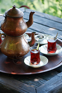 土耳其茶文化火鸡服务餐具咖啡店木头饮食热饮椅子座位图片