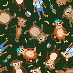 矢量微笑猴纹理椰子水手丛林宠物玩具水果香蕉食物艺术插图图片