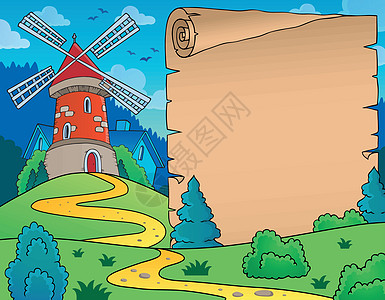 风车和羊皮纸主题图像图片