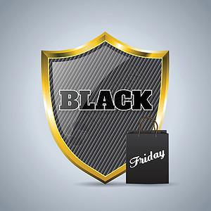 黑色星期五日广告背景设计 贴有防护罩徽章和图片