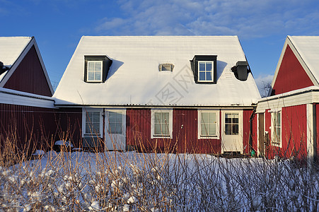 瑞典语住房文化乡村前院外观水平结构风光蓝色住宅田园图片