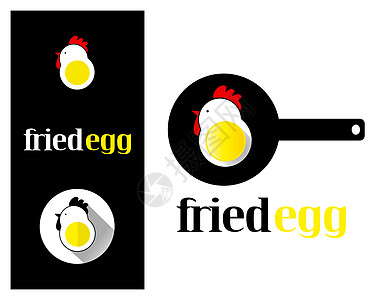 鸡蛋炒蛋蛋黄食物早餐黑色黄色白色标识烹饪油炸平底锅背景图片