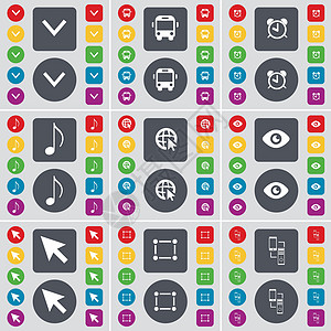 向下箭头 总线 闹钟 注释 带光标的 Web 视觉 光标 框架 信息交换图标符号 一大套平面彩色按钮 适合您的设计 向量图片