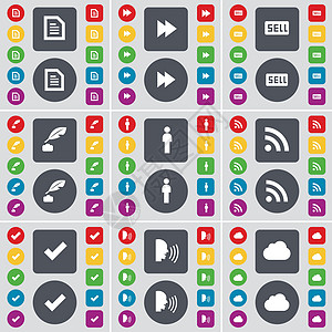 文本文件 倒带 销售 墨水罐 剪影 RSS 勾选 谈话 云图标符号 一大套平面彩色按钮 适合您的设计 向量图片