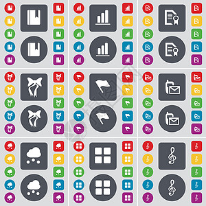 字典 图表 文本文件 弓 旗 短信 云 应用程序 Cle 图标符号 一大套平面彩色按钮 适合您的设计 向量图片