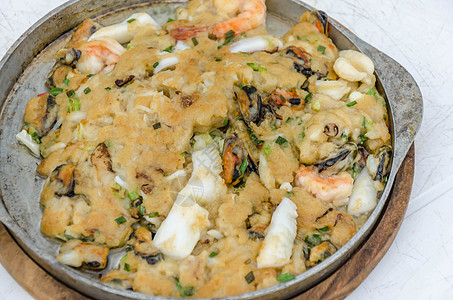 炒海鲜煎饼章鱼食物蔬菜牡蛎盘子贝类油炸乌贼美食营养图片