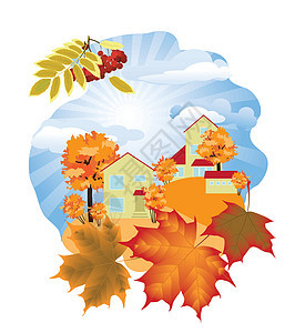 秋季风景橡木艺术场景绘画爬坡地平线生长土地插图季节图片