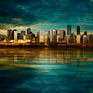 含有vancouver全景的抽象背景景观市中心星星摩天大楼地平线插图建筑学建筑反射蓝色图片