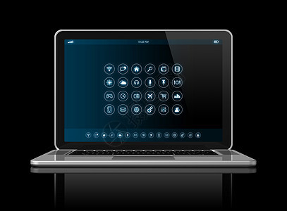 膝上型计算机  应用程序图标接口电子插图软件互联网背景全球云计算监视器黑色商业图片