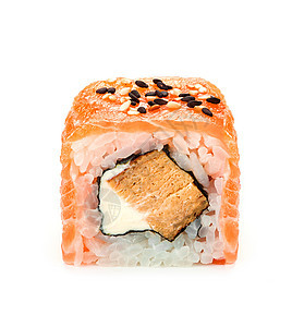 寿司卷和鲑鱼饮食寿司美味食物餐厅盘子午餐美食海鲜海藻图片