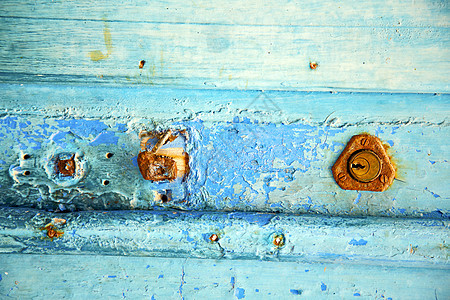 蓝色双宇敲门机中涂漆的脏衣服黄铜入口隐私螺栓挂锁建筑学钥匙铰链木头建筑图片