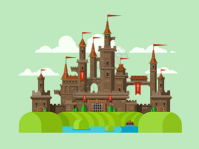 中世纪城堡建筑历史房子插图护城河王国绘画天空建筑学堡垒图片