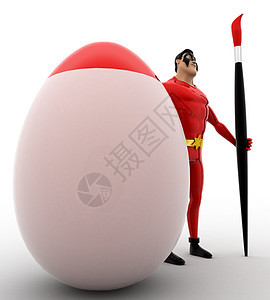 3d 超级英雄涂彩红蛋和刷子概念插图超级英雄卡通片红色绘画背景图片