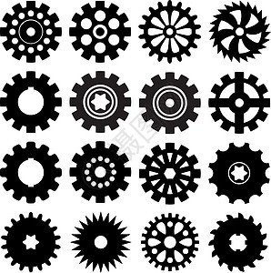 齿轮图标的矢量收集工程引擎发动机传动车轮插图旋转合作力量工业图片