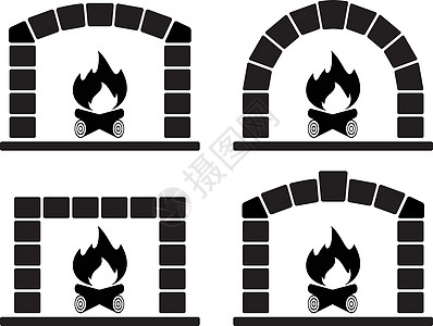 燃烧着火的烤炉 其中含有矢量黑白夹子图片