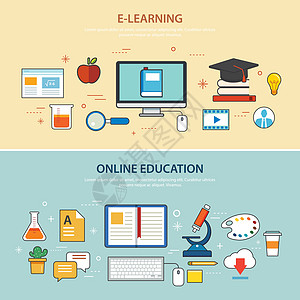 在线教育和电子学习横幅平面设计模板图片