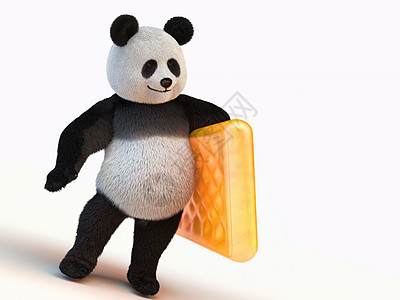 蓬松 模糊 毛茸茸 柔软的 3d 渲染熊猫角色图片