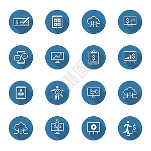 商业和金钱图标集 平面设计 长阴影咨询药片推介会全球跑步放大镜清单翻板赚钱桌面图片