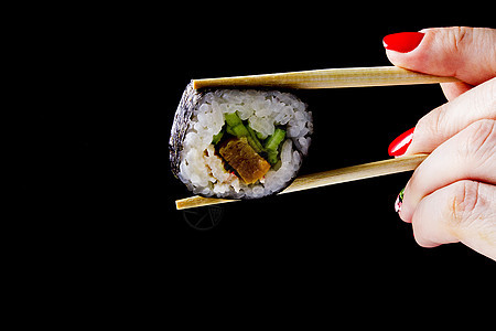 木筷子上的寿司木头海鲜文化食物蔬菜背景图片