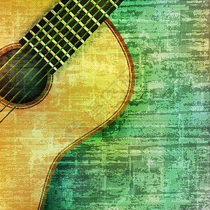 抽象 grunge 背景与原声吉他黄铜金属插图声学小路金子旋律钥匙音乐家音乐会图片