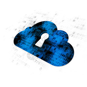 云网络概念云与数字背景上的锁孔网站隐私监视器软件钥匙服务器像素化展示高科技数据图片
