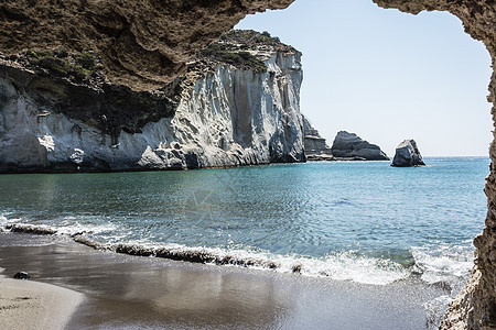 希腊岛Gerontas海滩海景海洋海岸线旅行全景假期悬崖支撑岩石蓝色图片