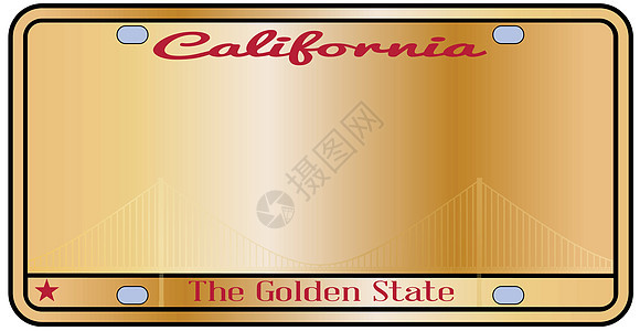 加利福尼亚州牌照车牌旗帜汽车插图数字艺术品空白执照车辆绘画星星背景图片