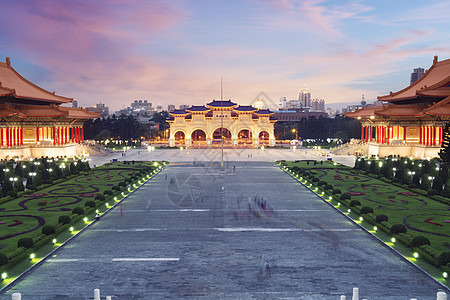 日落时的解放广场 台北 台湾外观花园灯光博物馆文化旅游脚步亚裔楼梯寺庙图片