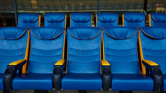 运动体育场蓝椅子剧院竞技场团体塑料长椅足球部门棒球会场蓝色图片