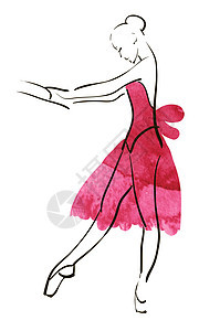 矢量手绘芭蕾画图绘画戏服女士卡通片短裙足尖水彩裙子青少年舞蹈家图片