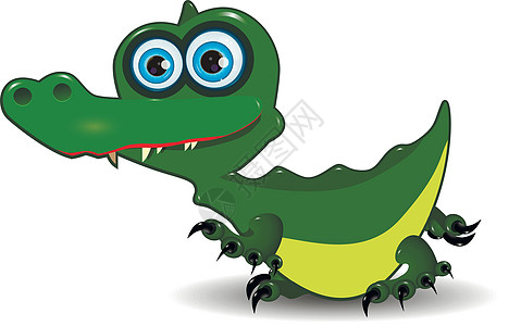 鳄鱼眼睛牙齿尾巴绿色婴儿爬虫动物群动物蓝色卡通片图片