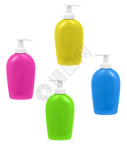 白色背景的塑料瓶装液肥皂卫生洗涤剂洗碗绿色打扫液体瓶子凝胶摄影蓝色图片