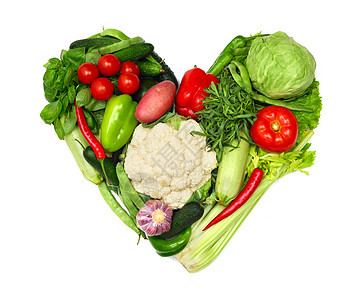 蔬菜心脏红色辣椒胡椒叶子沙拉土豆绿色黄瓜营养白色图片