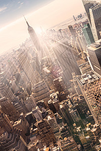 纽约市曼哈顿日落时的天线景观办公楼太阳建筑旅行射线城市天空天际建筑学图片