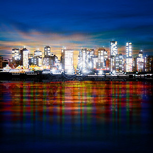 含有vancouver全景的抽象背景地平线反射天际建筑学艺术城市市中心星星天空插图图片