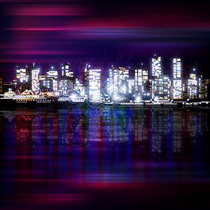含有vancouver全景的抽象背景蓝色摩天大楼市中心日落插图城市建筑学地平线建筑艺术图片