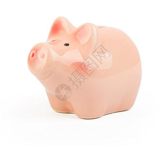 白色的小小猪银行 近视粉色鼻子耳朵视图安全图片