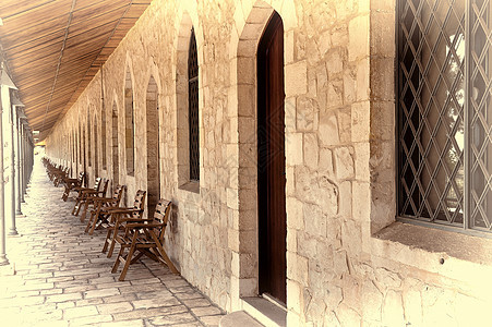耶路撒冷美术馆建筑城市胡同拱廊天花板石头调子街道柱子通道背景图片