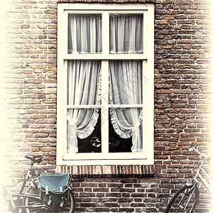 荷兰语窗口贫困框架调色窗帘风格建筑住宅调子历史性正方形背景图片
