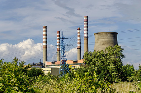 热电发电厂Sofia Iztok传输导体绿色建筑冷却塔气孔树木两极热电植物图片